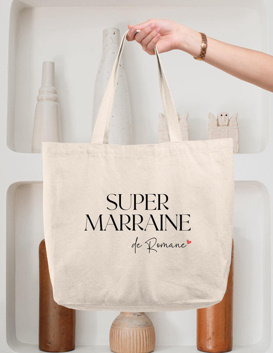 Cabas Personnalisé en coton, Cadeau Marraine, Sac fourre-tout