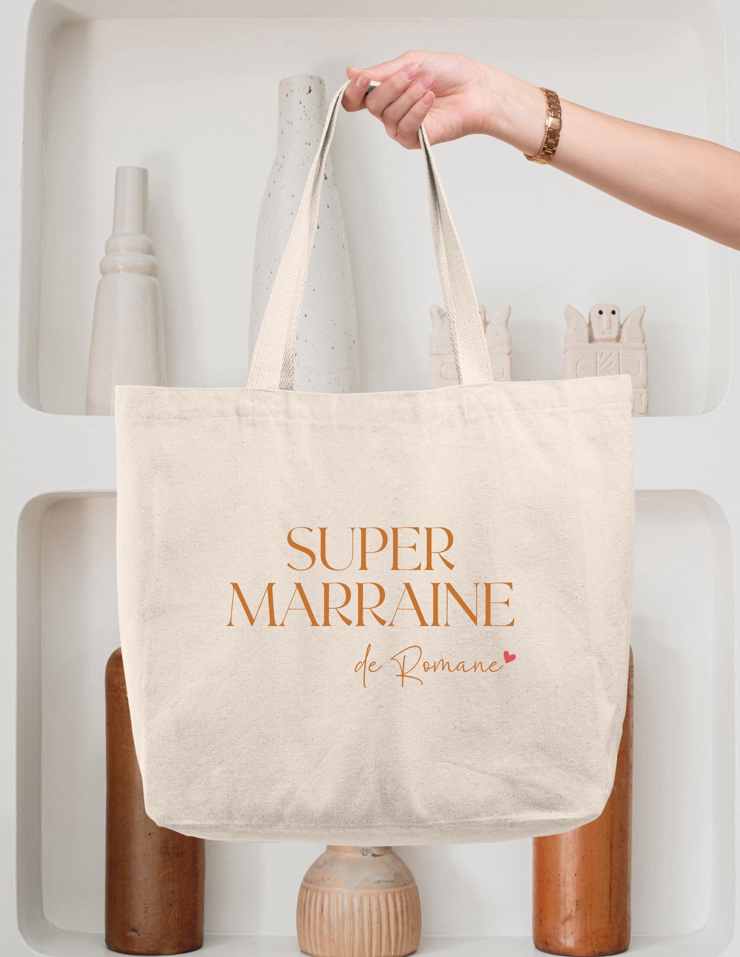 Cabas Personnalisé en coton, Cadeau Marraine, Sac fourre-tout
