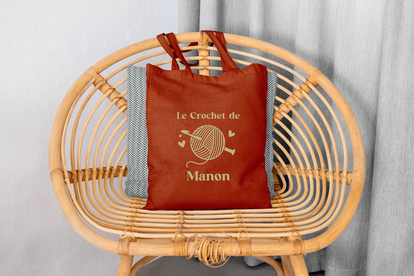 Tote bag personnalisé mamie crochet, sac rangement accessoires tricot, cadeau grand-mère, idée cadeau mamie