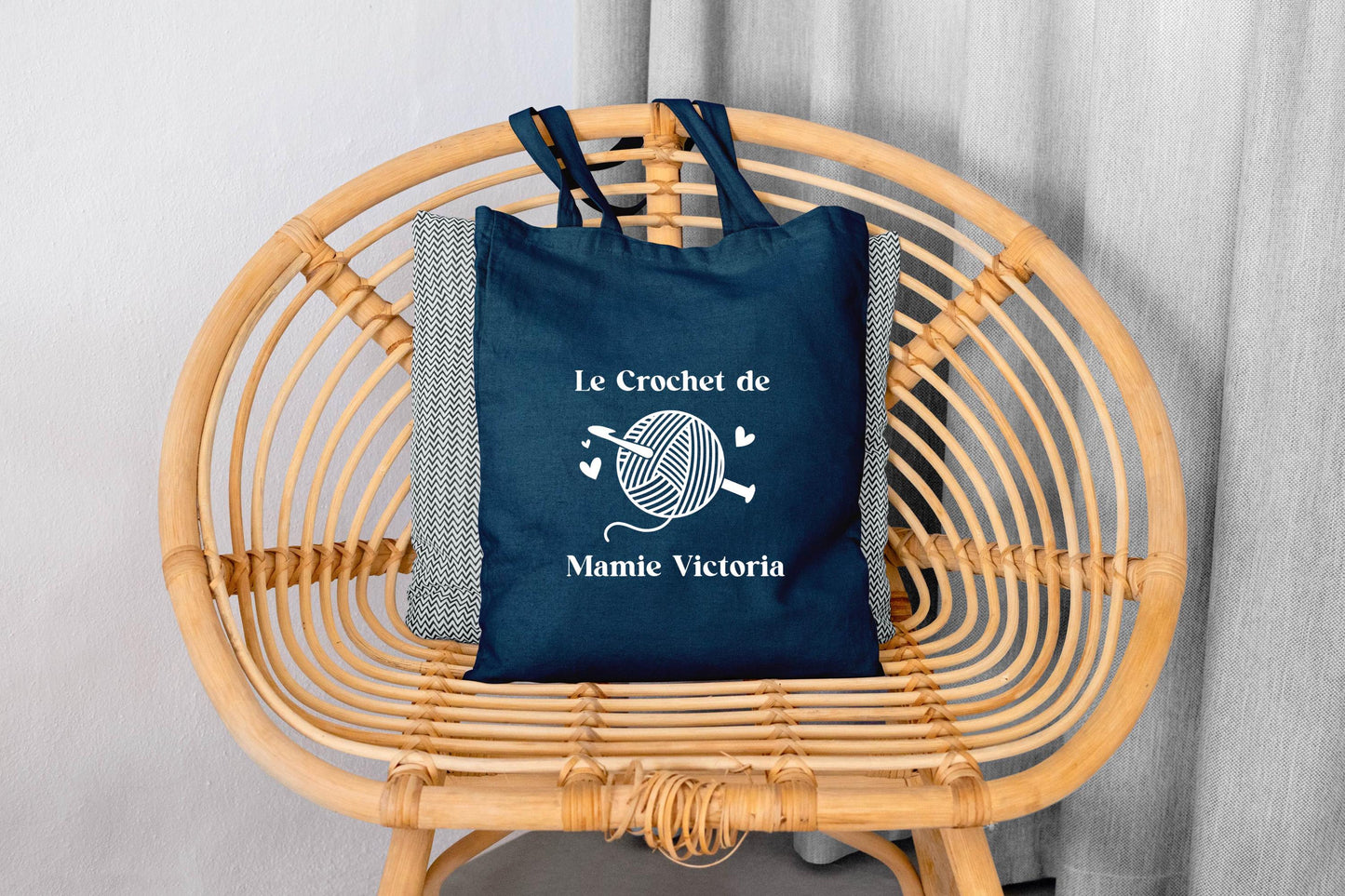 Tote bag personnalisé mamie crochet, sac rangement accessoires tricot, cadeau grand-mère, idée cadeau mamie