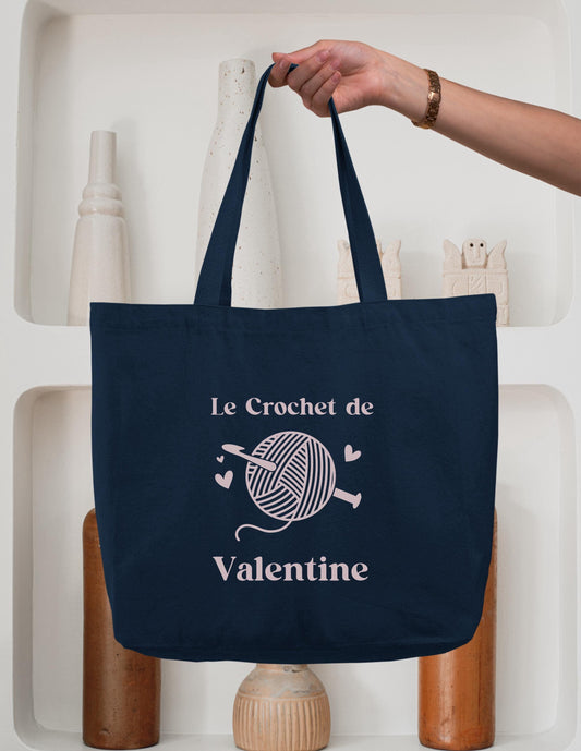 Cabas personnalisé mamie crochet, sac rangement accessoires tricot, cadeau grand-mère, idée cadeau mamie