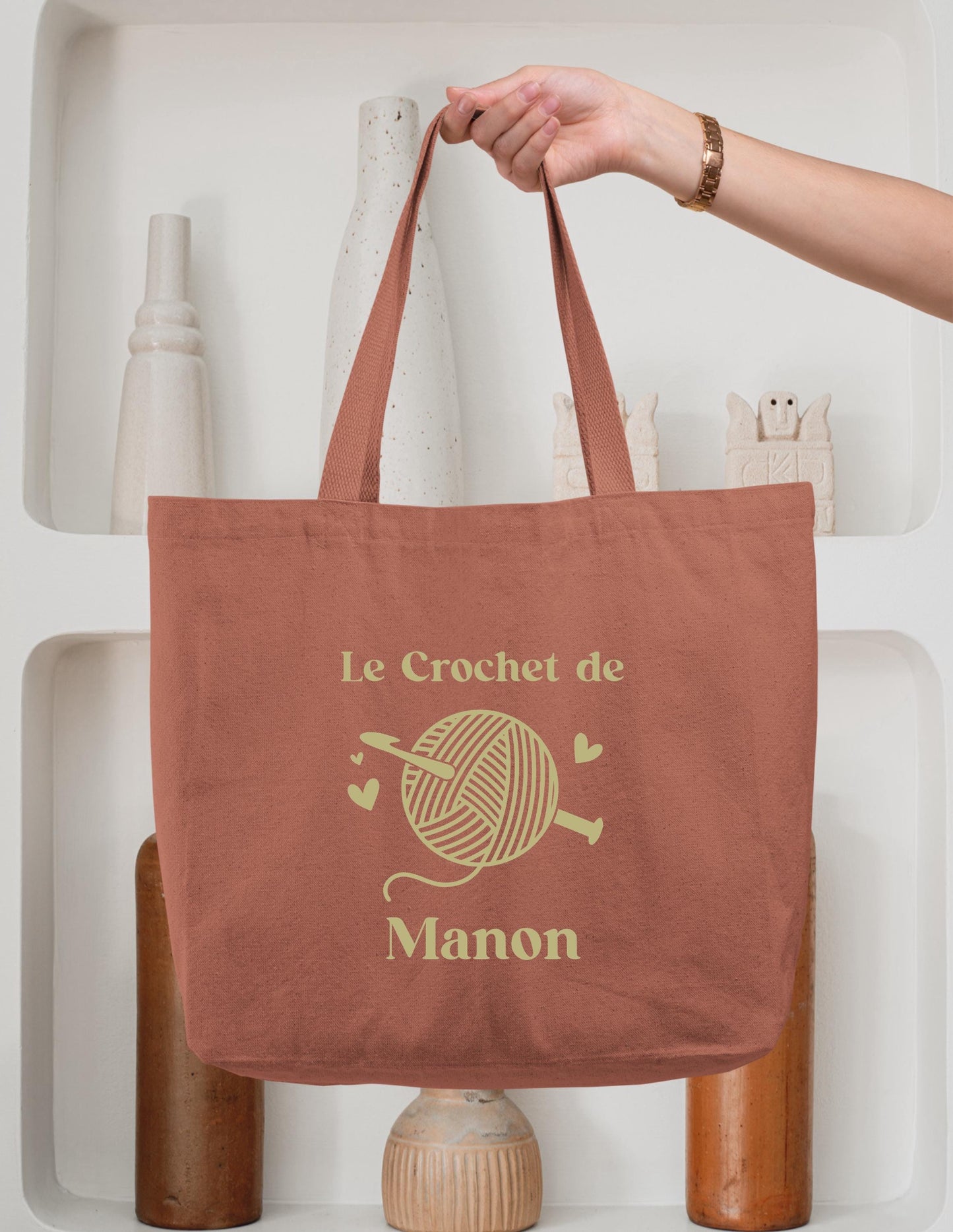 Cabas personnalisé mamie crochet, sac rangement accessoires tricot, cadeau grand-mère, idée cadeau mamie