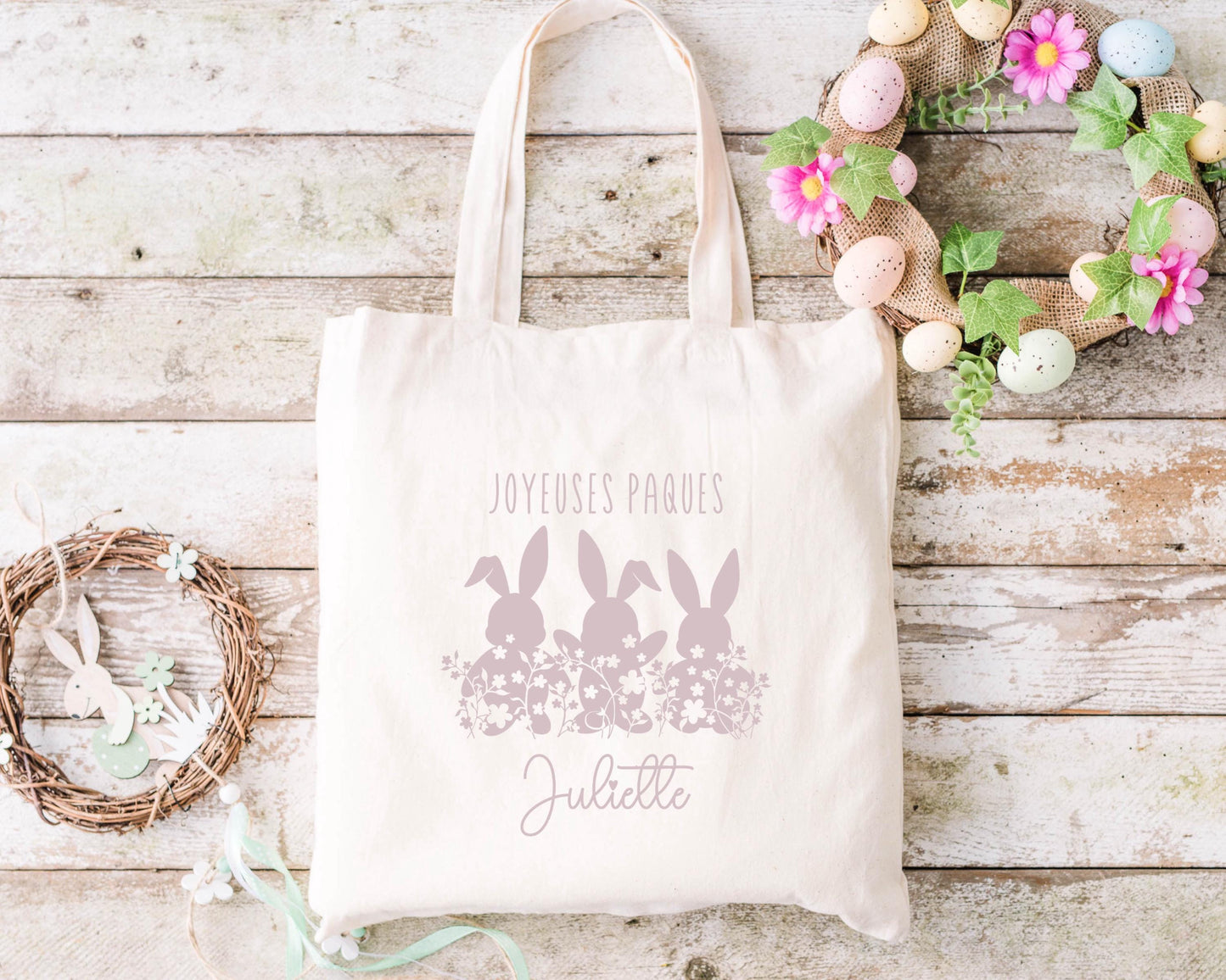 Sac personnalisé Pâques, Cadeau de Pâques personnalisé, Tote Bag prénom Pâques
