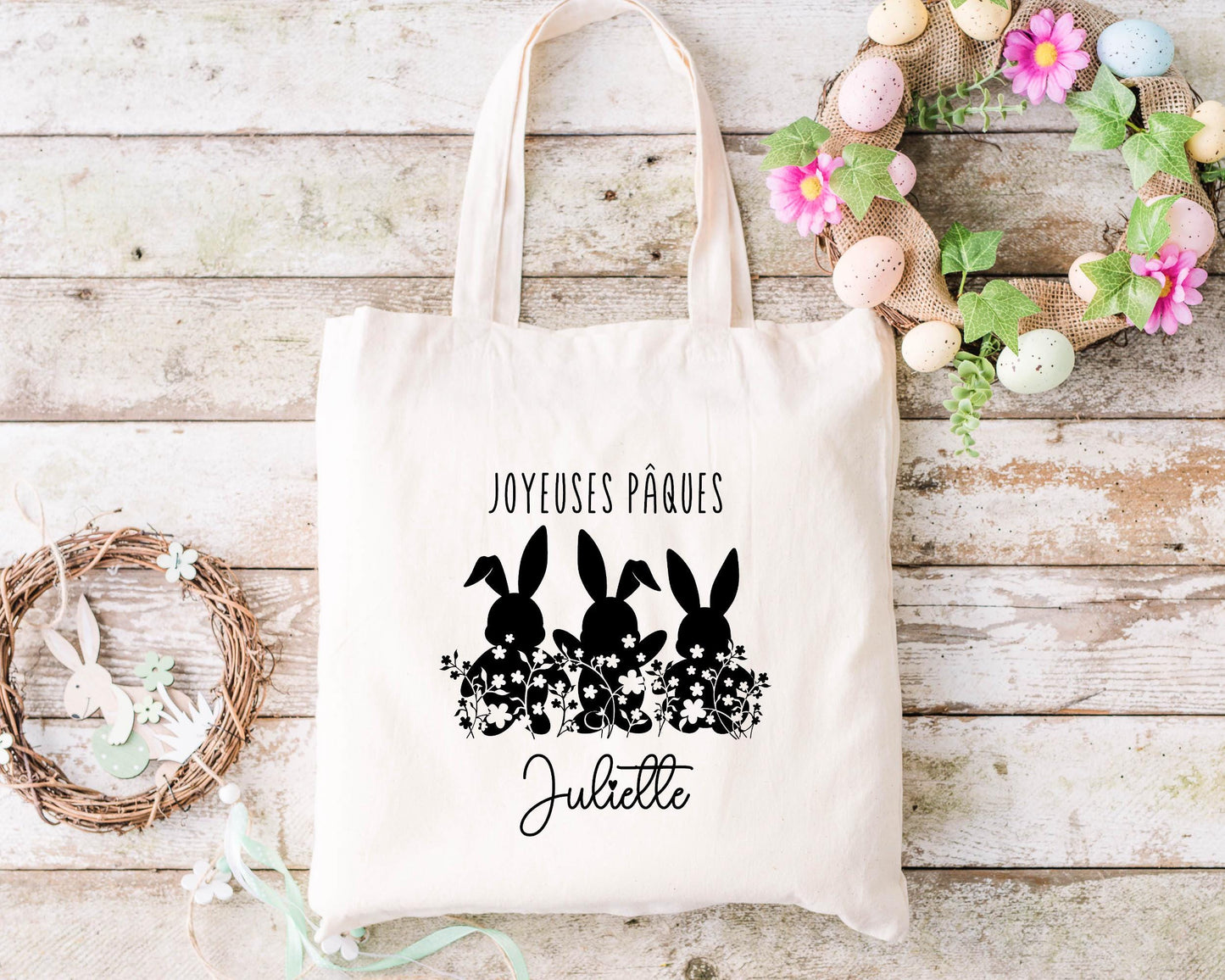 Sac personnalisé Pâques, Cadeau de Pâques personnalisé, Tote Bag prénom Pâques