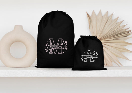 Pochette personnalisé, Sac rangement, Pochon coton, Pochon prénom