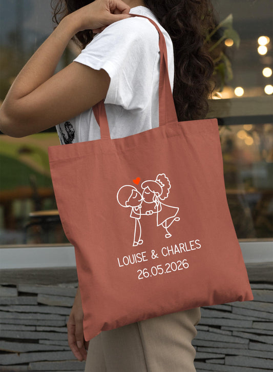 Tote bag Personnalisé en coton, Sac fourre-tout, Tote bag mariage, Tote bag EVJF