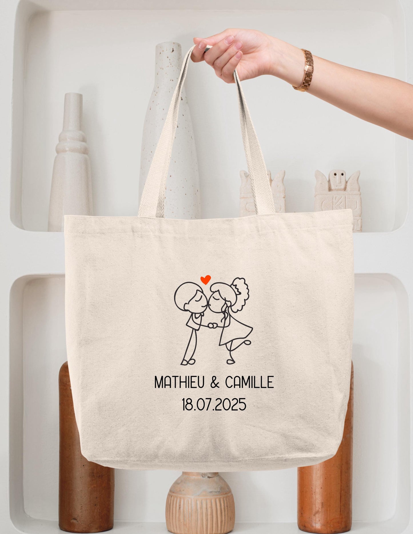 Cabas Personnalisé en coton, Sac fourre-tout, Cabas mariage, Cabas EVJF