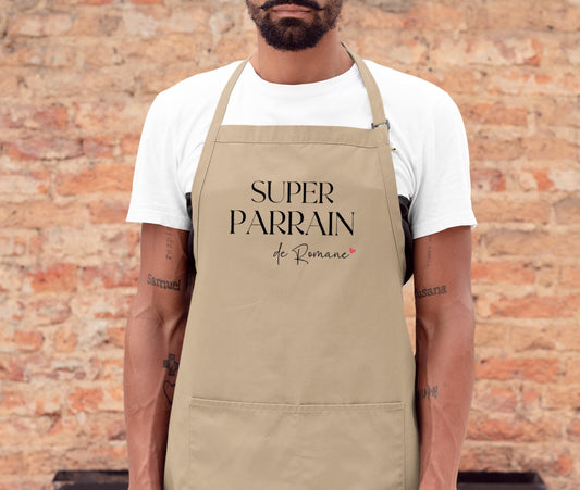 Tablier Super Parrain Personnalisé, Prénoms Filleuls, Cadeau cuisine, Cadeau Parrain