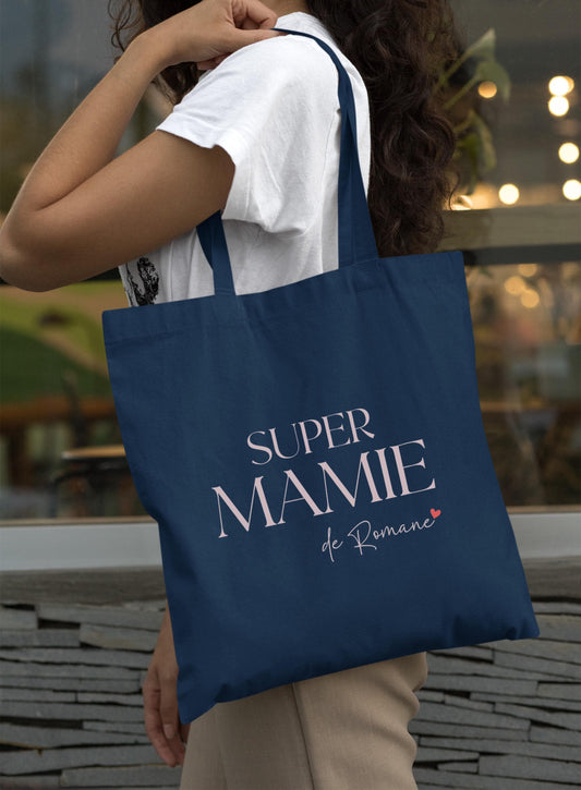 Tote bag personnalisable, Super Mamie avec prénom, Cadeau grand-mère original, Sac fourre-tout personnalisé, Fête des grands-mères