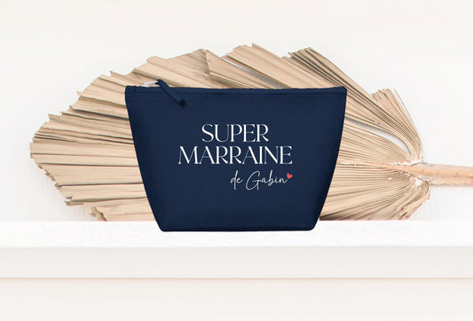 Trousse personnalisée Super Marraine, cadeau marraine original, pochette personnalisée femme