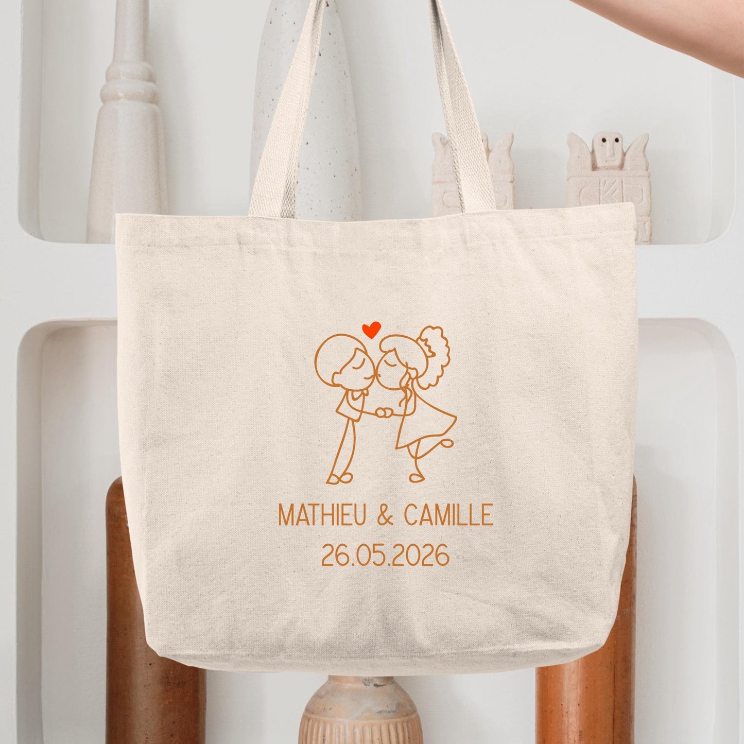 Cabas Personnalisé en coton, Sac fourre-tout, Cabas mariage, Cabas EVJF