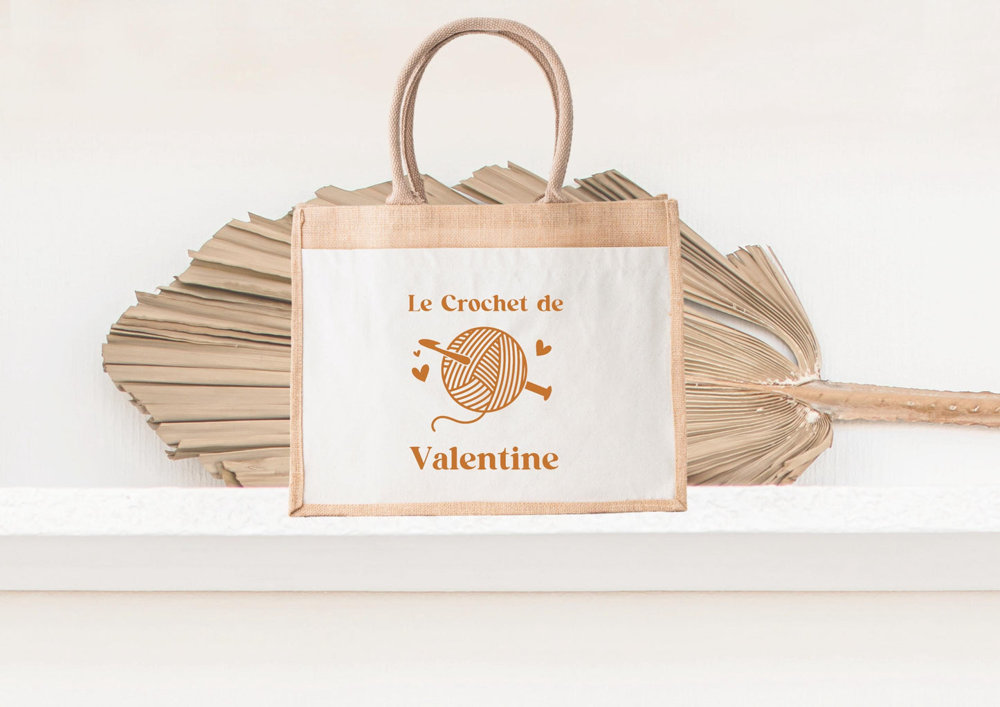 Sac en jute et coton personnalisé, sac cabas personnalisé, Cadeau mamie personnalisé, Sac à crochet, Fêtes des grand mères
