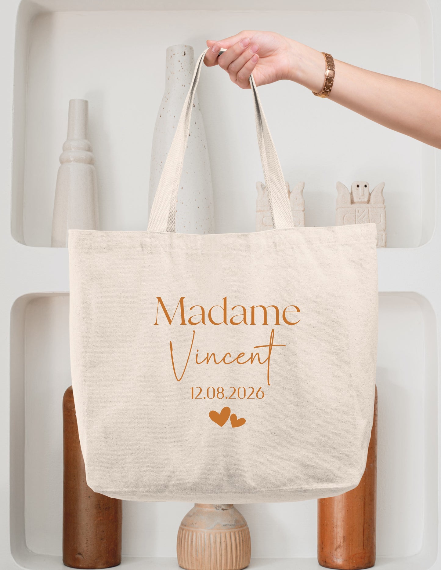 Cabas coton mariage personnalisé "Monsieur/Madame" nom & date – Cadeau mariage – Sac shopping – Souvenir