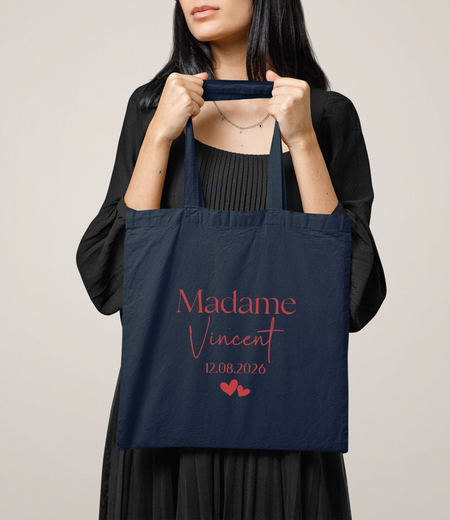 Tote bag mariage personnalisé "Monsieur/Madame" nom & date – Cadeau mariage – Sac couple – Souvenir