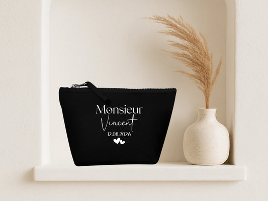 Trousse mariage personnalisée "Monsieur/Madame" nom & date – Cadeau mariage – Pochette couple – Souvenir