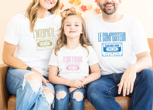 T-shirt Famille Assorti Personnalisé, Le Compositeur L'Interprète Le Chef d'Œuvre, Cadeau Papa Maman Enfant, Année Naissance