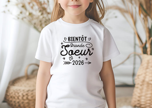 Annonce grossesse originale – T-shirt future grande sœur personnalisé – idée cadeau enfant - surprise naissance