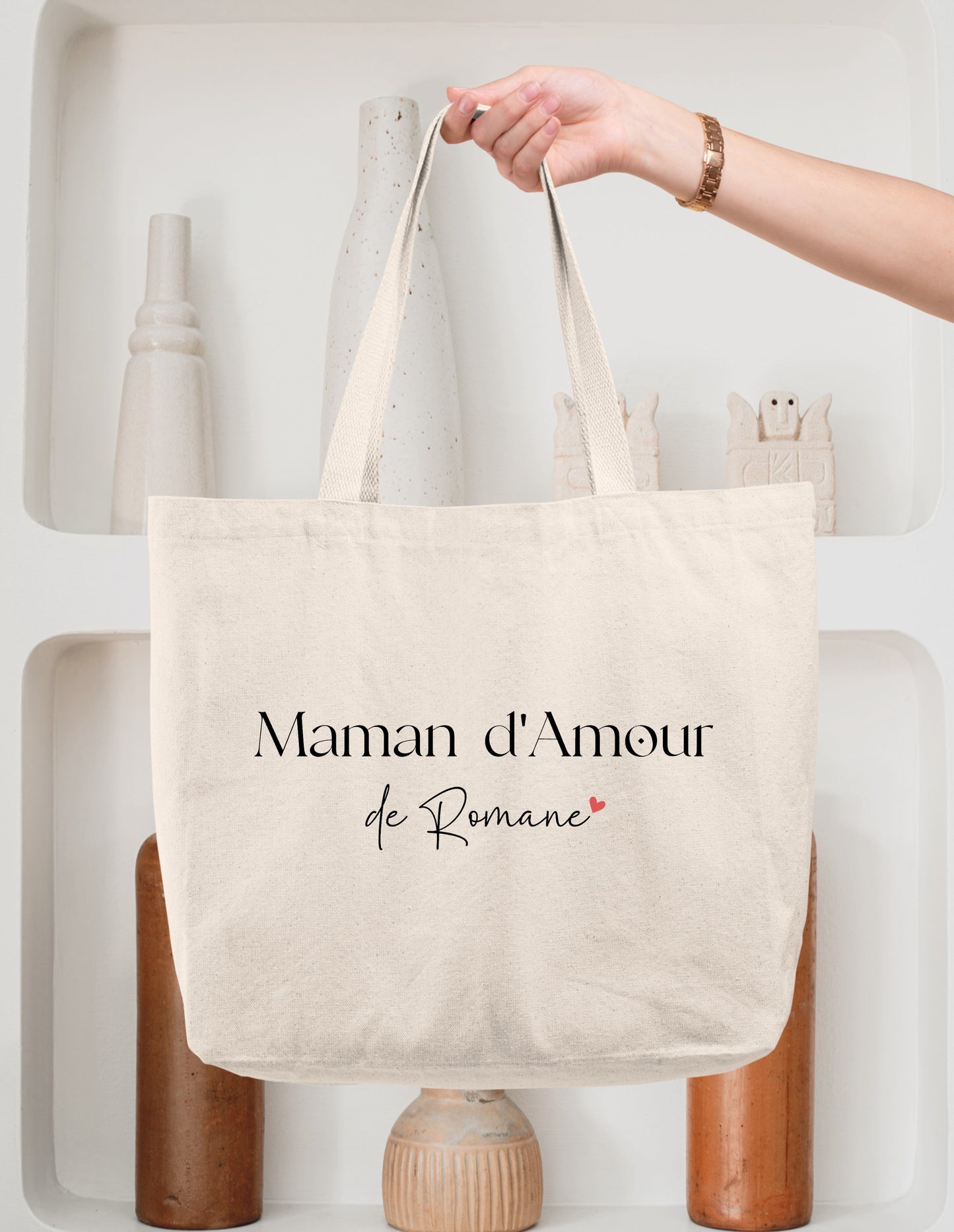 Cabas Personnalisé en coton, Sac cabas coton personnalisé “Maman d’Amour”, Cadeau maman, Fête des Mères