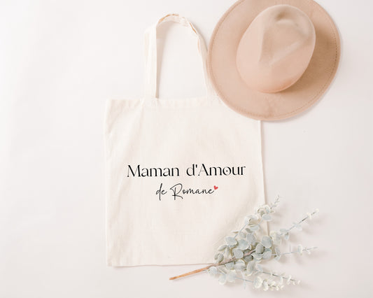 Tote bag personnalisé « Maman d’Amour », Cadeau maman, Fête des Mères, Sac en coton