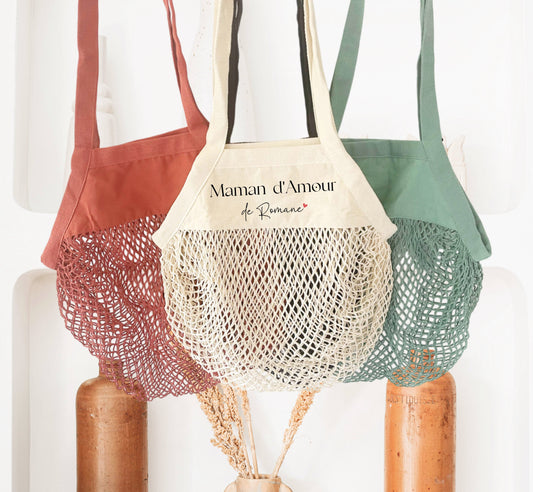 Sac filet courses personnalisé “Maman d’Amour”, Cadeau maman, Fête des Mères