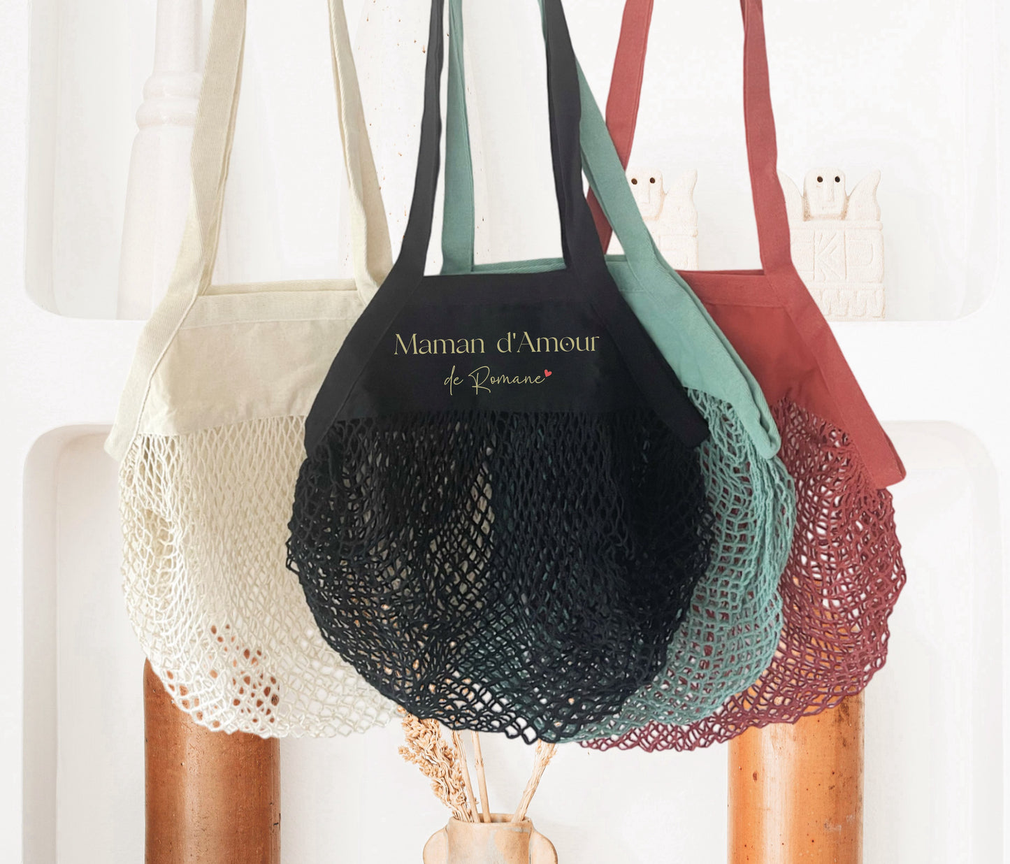 Sac filet courses personnalisé “Maman d’Amour”, Cadeau maman, Fête des Mères