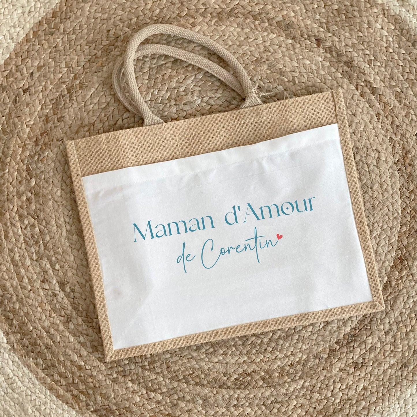 Cabas jute personnalisé “Maman d’Amour”, Cadeau maman, Fête des Mères, Sac cabas personnalisé