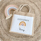 Sac Cabas toile et jute enfant personnalisé, Cadeau enfant prénom, Cadeau anniversaire enfant, Sac arc en ciel