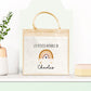 Sac Cabas toile et jute enfant personnalisé, Cadeau enfant prénom, Cadeau anniversaire enfant, Sac arc en ciel