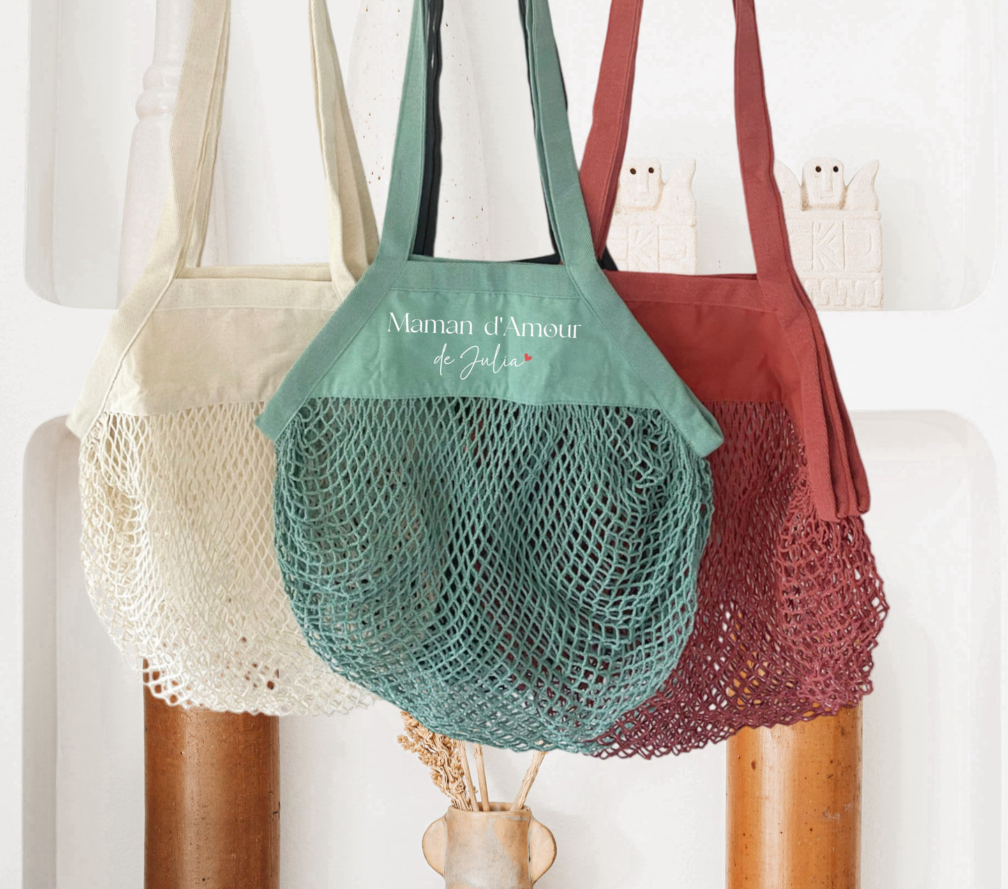 Sac filet courses personnalisé “Maman d’Amour”, Cadeau maman, Fête des Mères