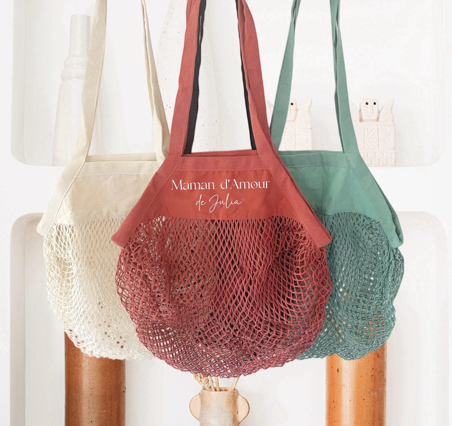 Sac filet courses personnalisé “Maman d’Amour”, Cadeau maman, Fête des Mères