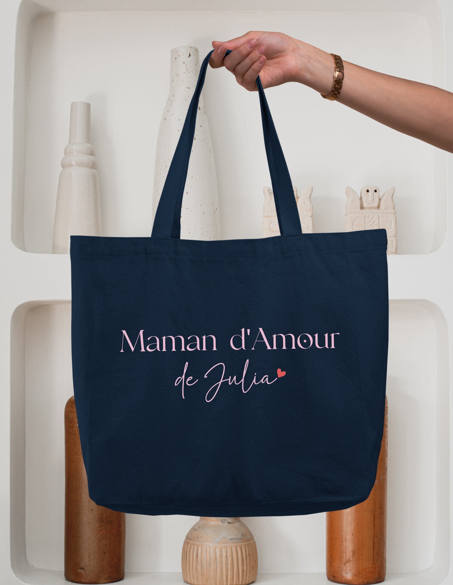 Cabas Personnalisé en coton, Sac cabas coton personnalisé “Maman d’Amour”, Cadeau maman, Fête des Mères