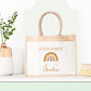 Sac Cabas toile et jute enfant personnalisé, Cadeau enfant prénom, Cadeau anniversaire enfant, Sac arc en ciel