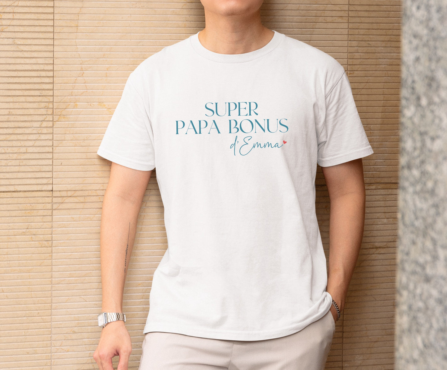 T-shirt Super papa bonus personnalisé – Prénom(s) – Cadeau beau-papa – Famille recomposée – Fête des Pères