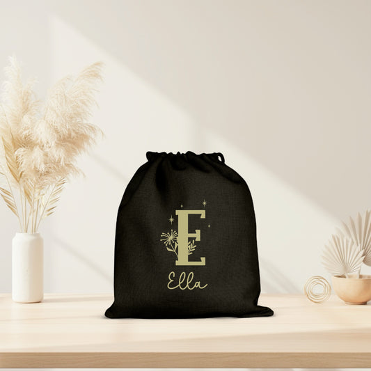 Pochon personnalisé initiale + prénom – Sac pochon coton – Cadeau personnalisé enfant femme – Rangement – Anniversaire