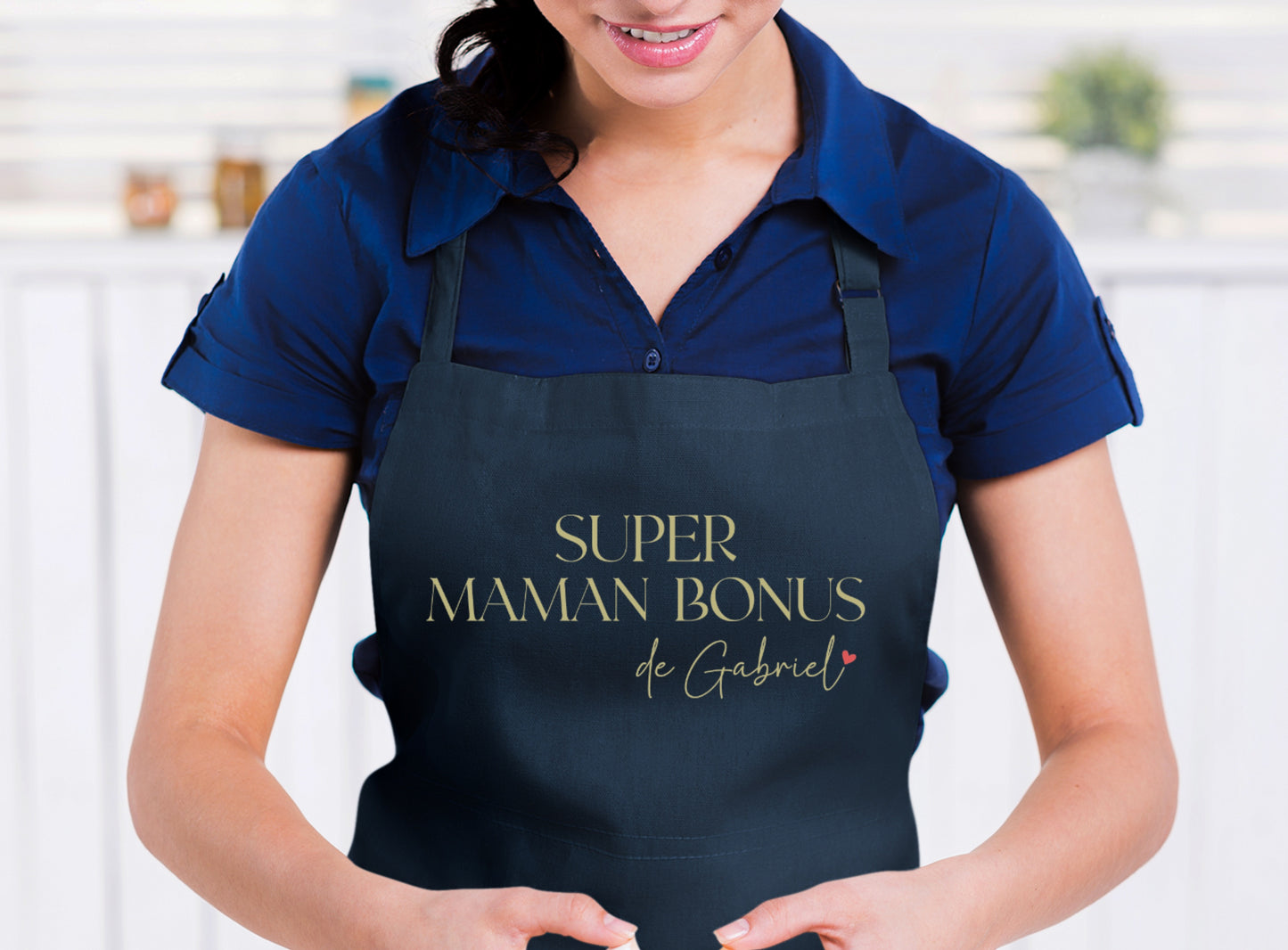 Tablier "Super maman bonus" personnalisé – Prénom(s) – Cadeau belle-maman – Famille recomposée – Fête des mères