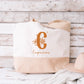 Grand sac shopping XL personnalisé initiale + prénom – Sac coton & jute – Cadeau personnalisé – Week-end plage courses