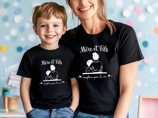Duo t-shirts mère et fils Complices pour la vie – T-shirts assortis maman garçon – Cadeau fête des mères – Look matchy