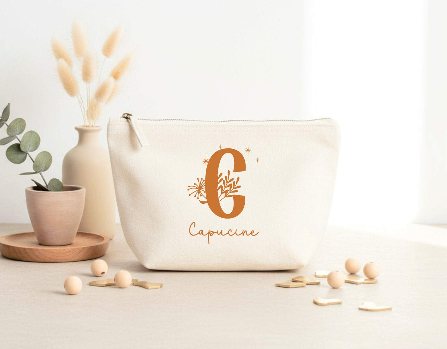 Trousse personnalisée initiale + prénom – Pochette coton – Cadeau personnalisé femme enfant – Anniversaire – Rangement