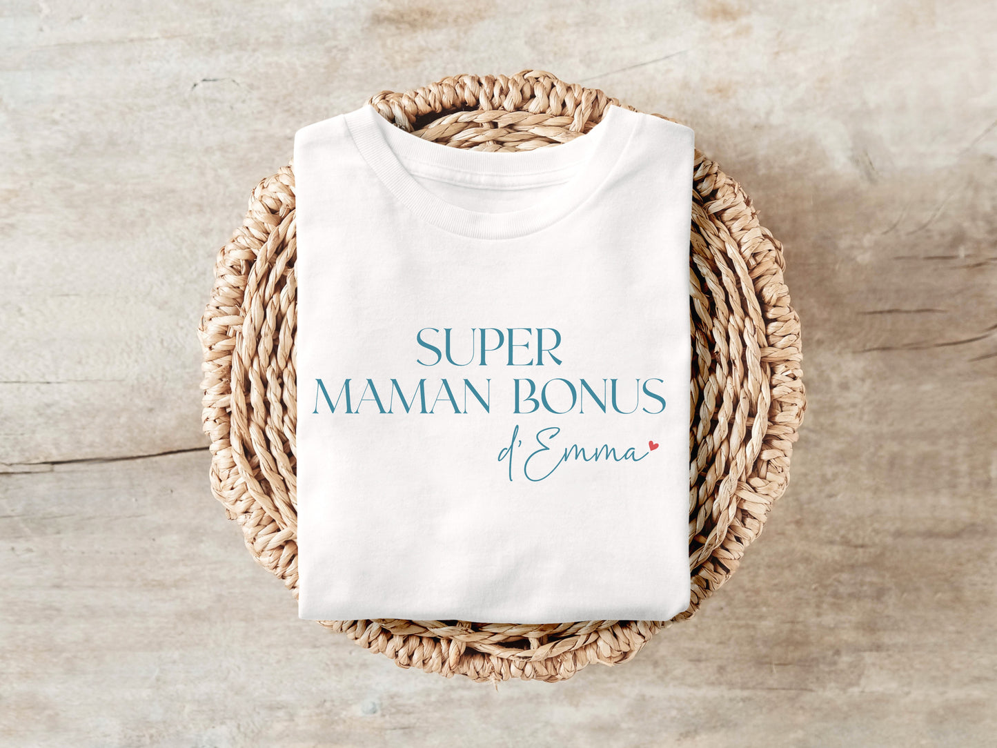 T-shirt "Super maman bonus" personnalisé – Prénom(s) – Cadeau belle-maman – Famille recomposée – Fête des mères