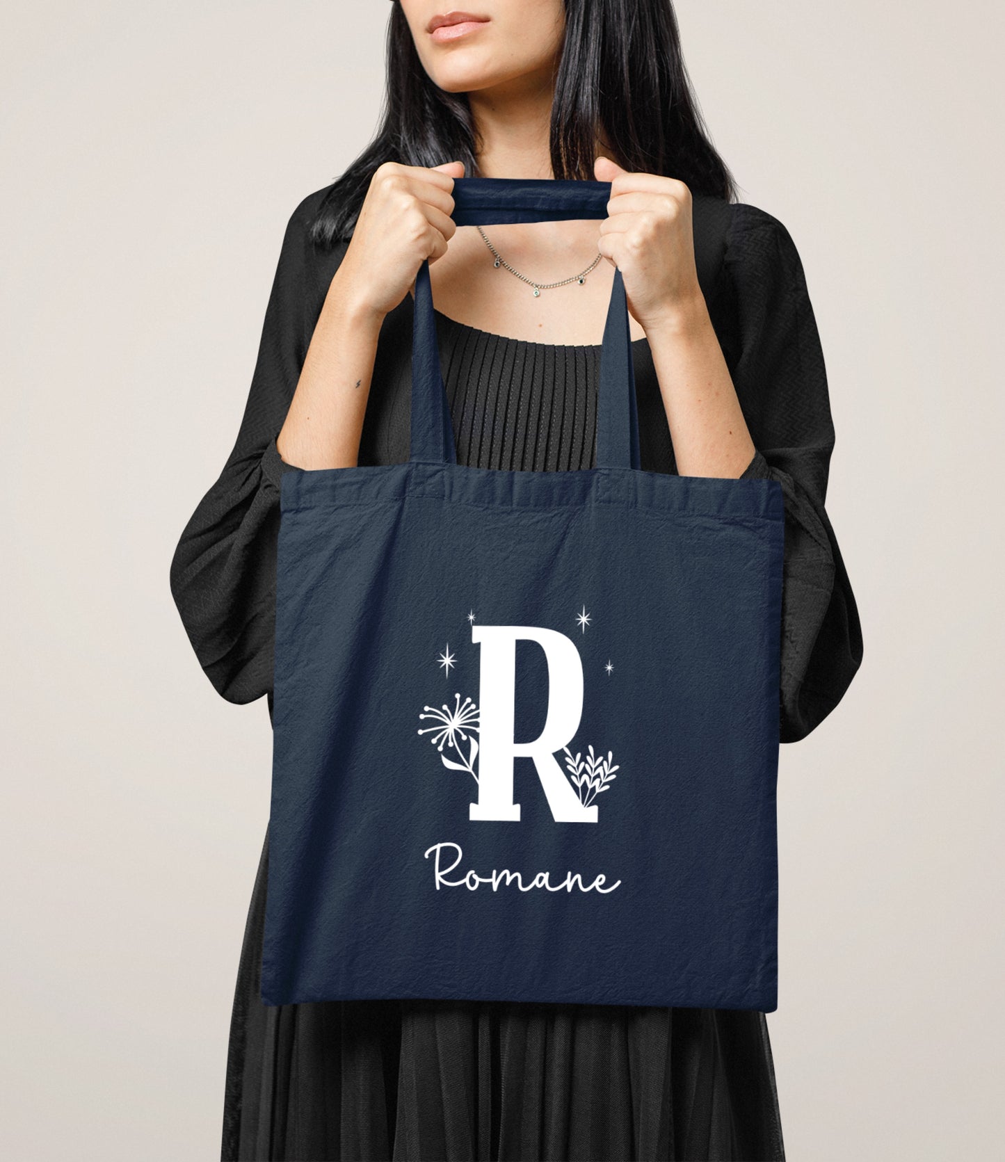 Tote bag coton personnalisé initiale + prénom – Sac en coton – Cadeau personnalisé femme enfant – Anniversaire