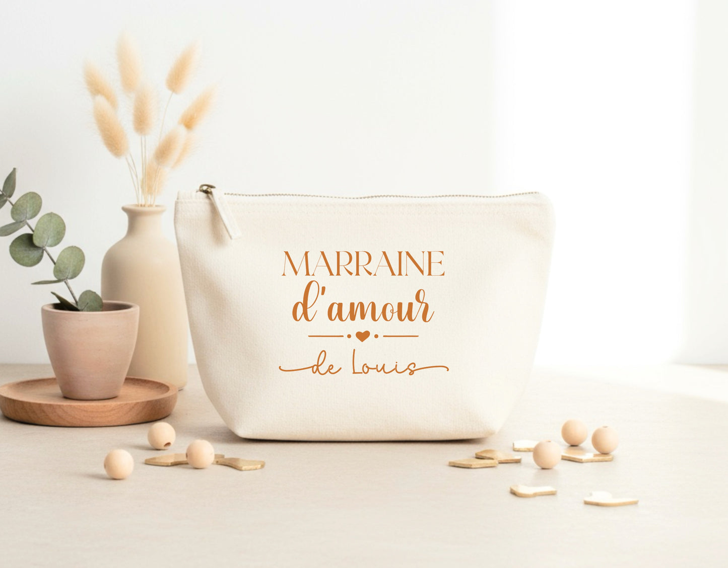 Trousse Marraine d’amour personnalisée – Prénom filleul(e) – Cadeau marraine – Baptême – Pochette – Anniversaire