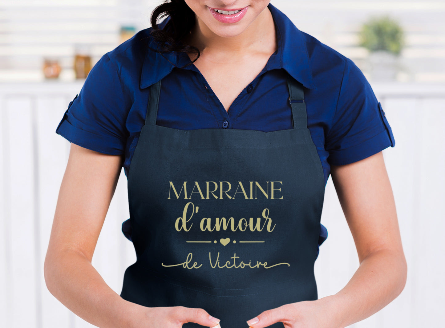Tablier Marraine d’amour personnalisé – Prénom filleul(e) – Cadeau marraine – Baptême – Tablier cuisine – Anniversaire