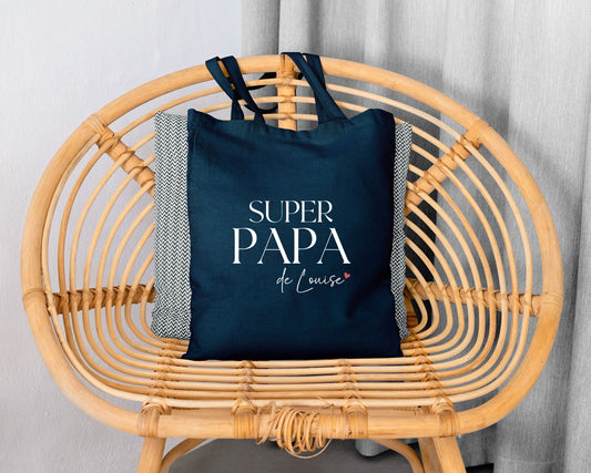 Tote bag Super papa personnalisé – Prénom(s) – Cadeau papa – Fête des Pères – Sac en coton – Anniversaire
