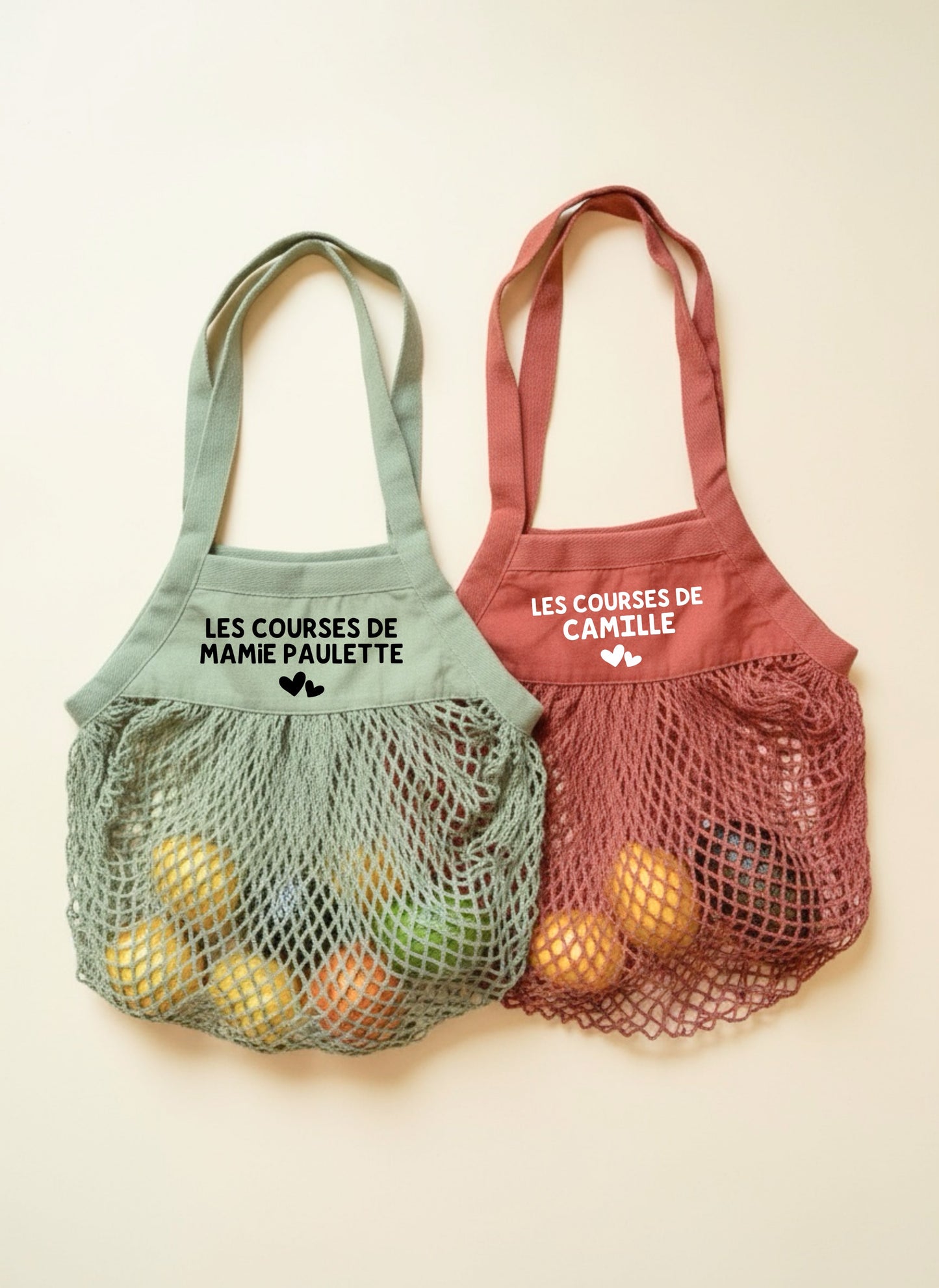 Sac filet courses personnalisé Les courses de + prénom – Sac marché réutilisable – Cadeau personnalisé – Mamie maman