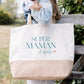 Grand sac shopping XL Super maman personnalisé – Prénom(s) – Cadeau maman – Fête des mères – Sac coton & jute
