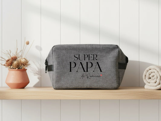 Trousse de toilette Super papa personnalisée – Prénom(s) – Cadeau papa – Fête des Pères – Vanity homme – Voyage