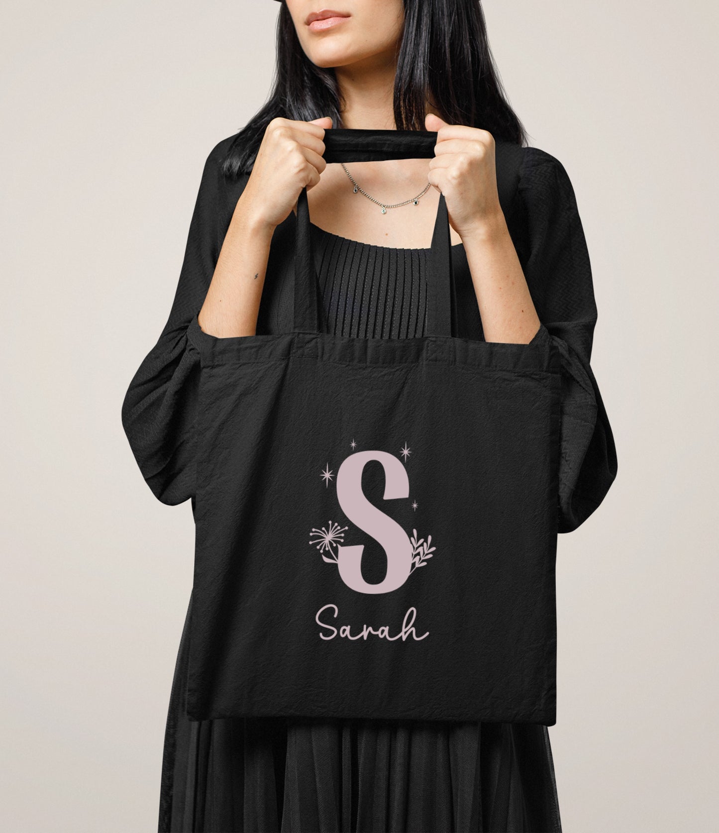 Tote bag coton personnalisé initiale + prénom – Sac en coton – Cadeau personnalisé femme enfant – Anniversaire