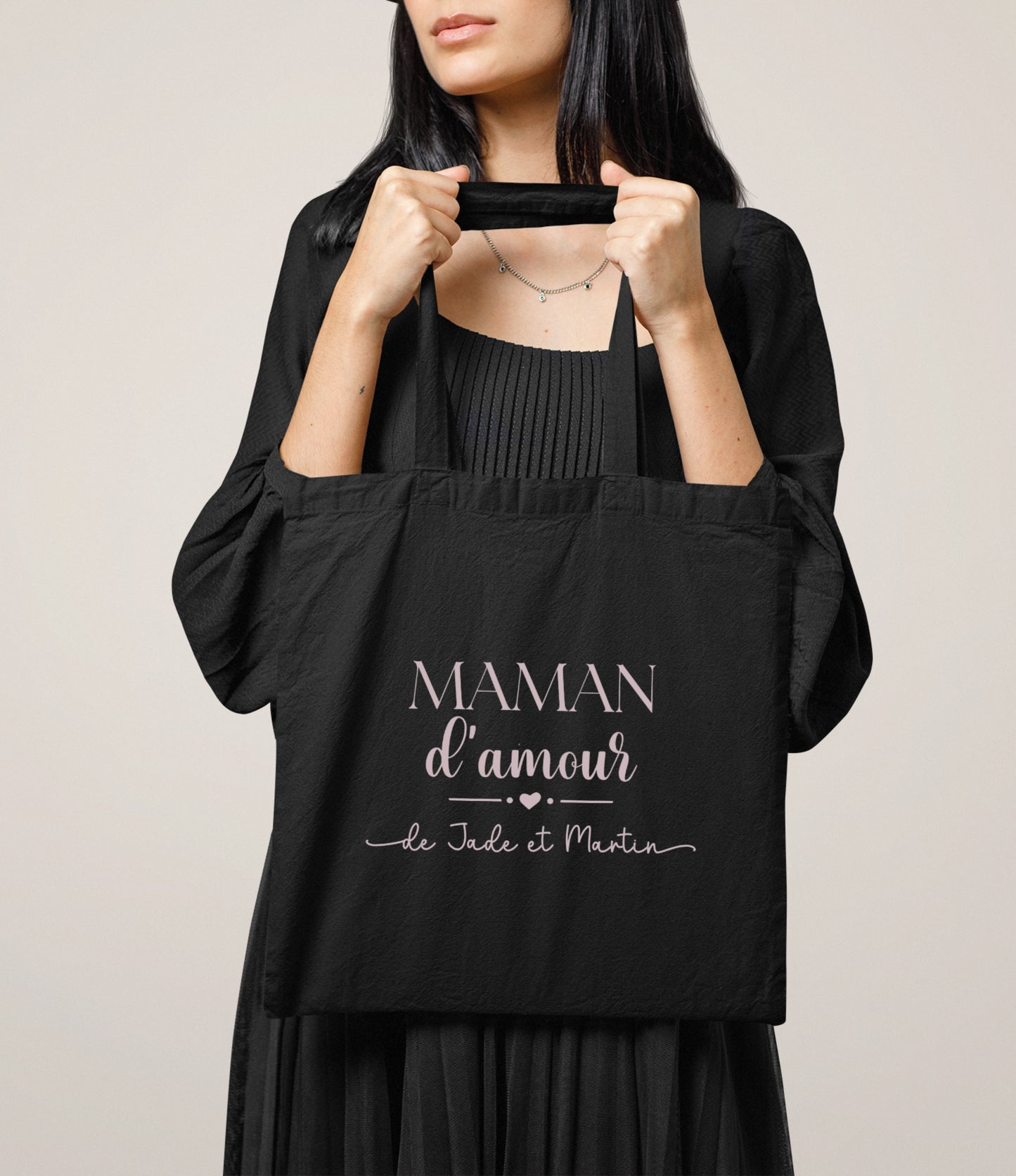 Tote bag Maman d’amour personnalisé – Prénom(s) – Cadeau maman – Fête des mères – Sac en coton – Anniversaire