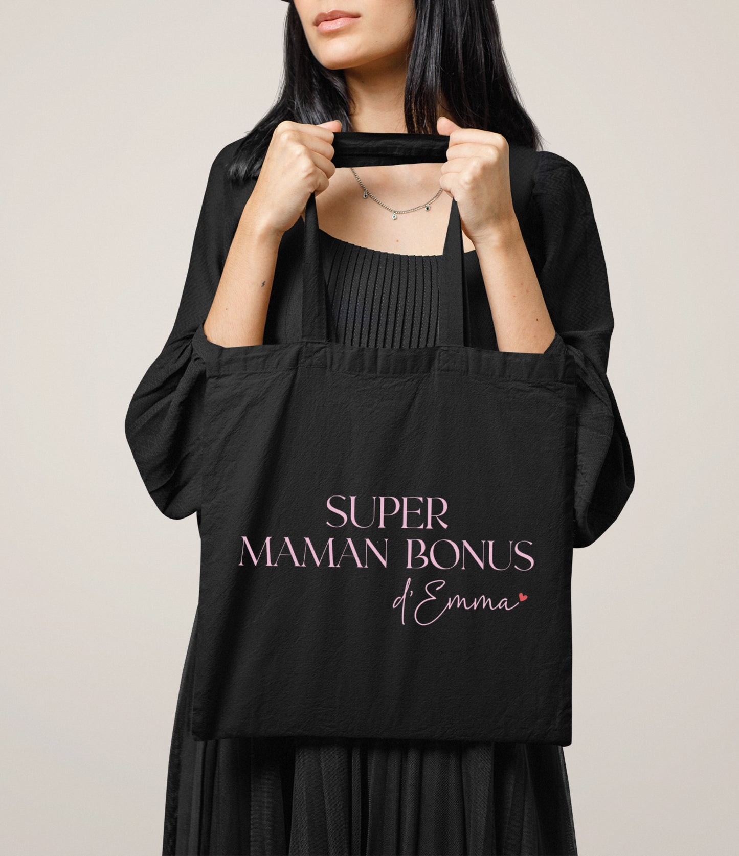 Tote bag "Super maman bonus" personnalisé – Prénom(s) – Cadeau belle-maman – Famille recomposée – Fête des mères
