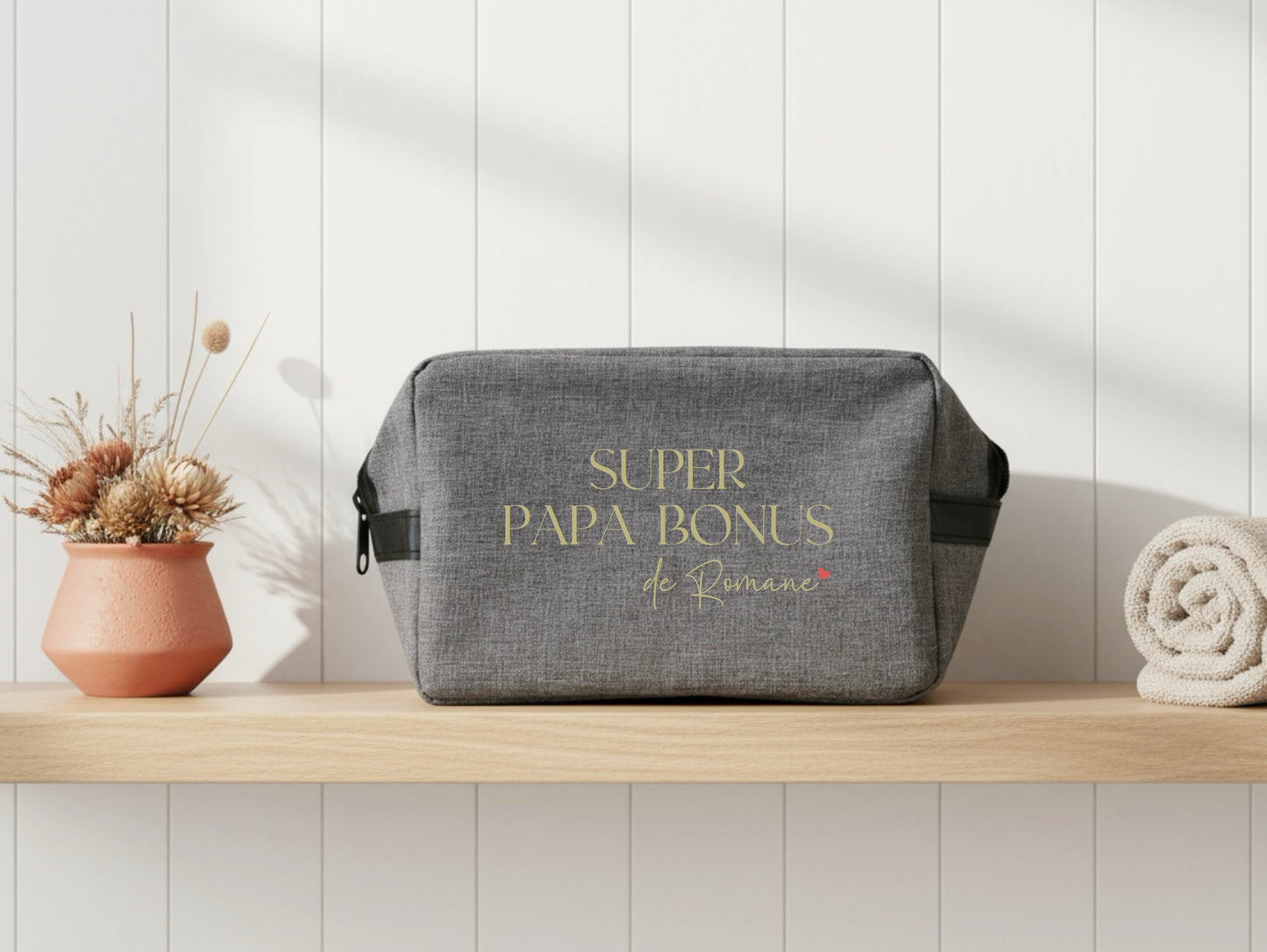 Trousse toilette homme Super papa bonus personnalisée – Prénom(s) – Cadeau beau-papa – Famille recomposée